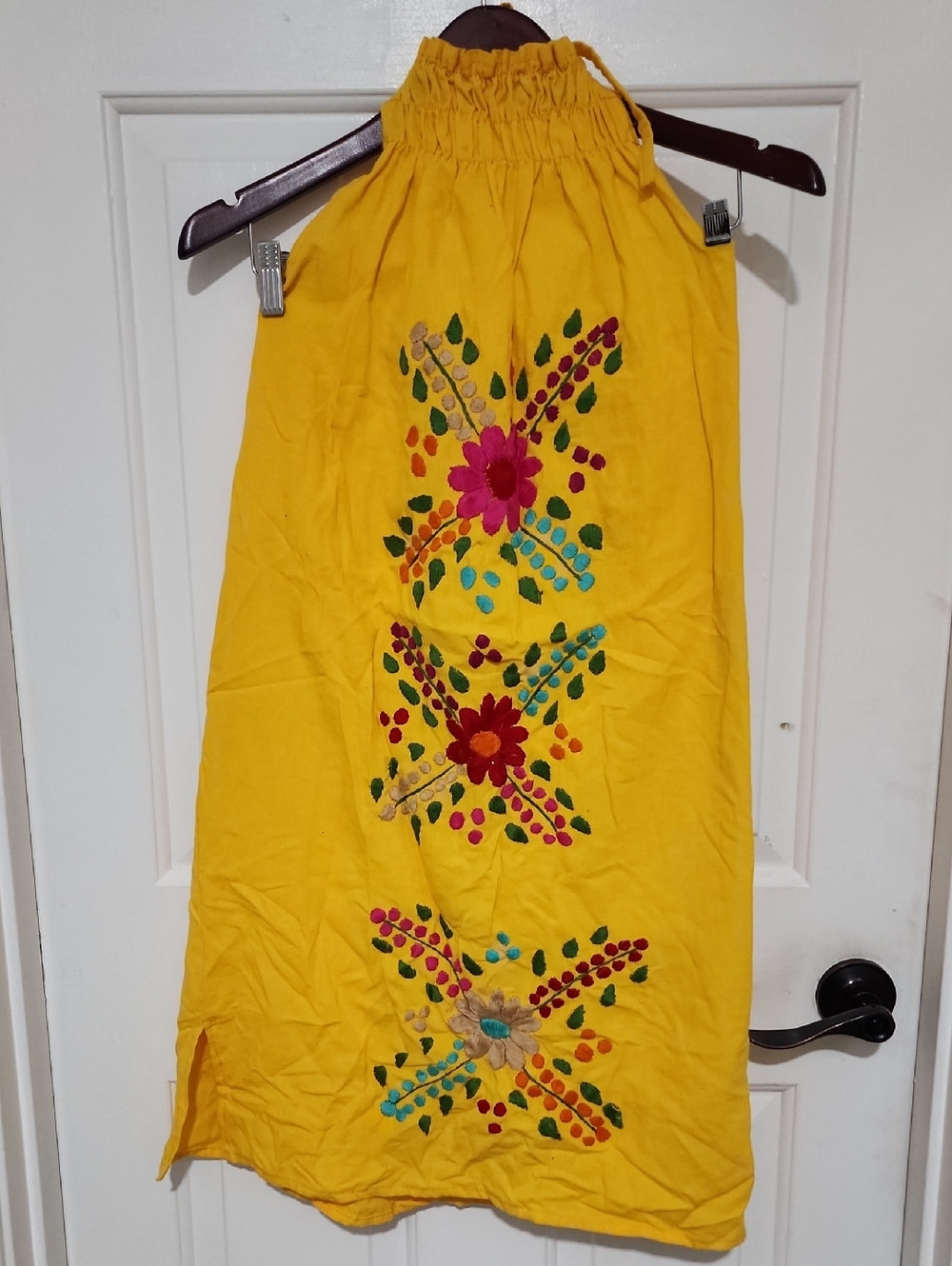 Yellow Embroidered Halter Dress